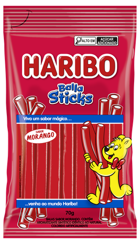 Bala Sticks Haribo Morango 70g | DCA Distribuidora