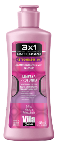 Shampoo Anticaspa 3x1 Vita Capili Feminino Limpeza Profunda 140ml Muriel