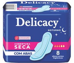 Absorventes Delicacy Noturno Cobertura Seca Gel C/Abas C/8