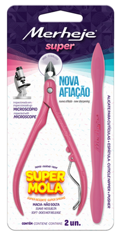 Conjunto Merheje Super Alicate Cutículas+Espátula Rosa