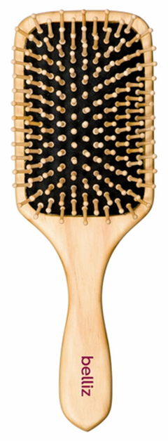 Escova Cabelo Belliz  De Madeira Racket Com Cerdas De Madeira