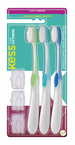 Kit Escova Dental Kess Extreme Clear Macia Com 3 Unidades Belliz