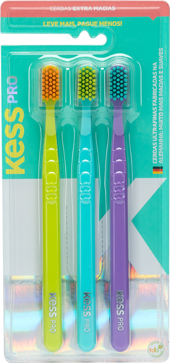 Escovas Dentais Kess Pro Extra  Macias Família Pack C/3 Belliz
