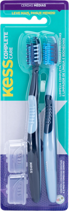 Escovas Dentais Kess Care Média Azul Pack C/2 Belliz